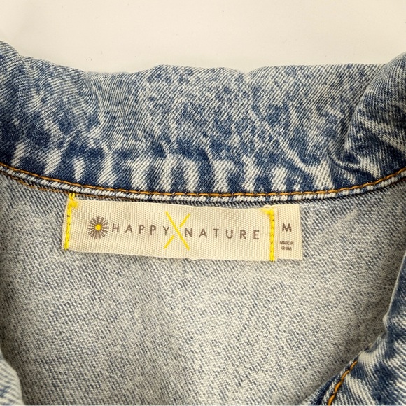 Happy Nature Womens Acid Wash Boxy Cropped Denim Jacket Oversized M 90s Grunge - Picture 13 of 14